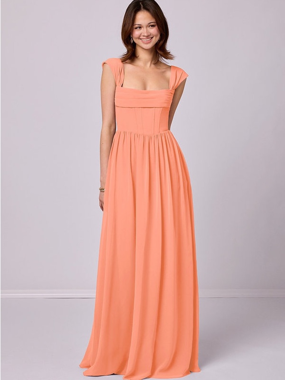 Barbie x Azazie Coral Peach Chiffon Maxi Dress Size A6